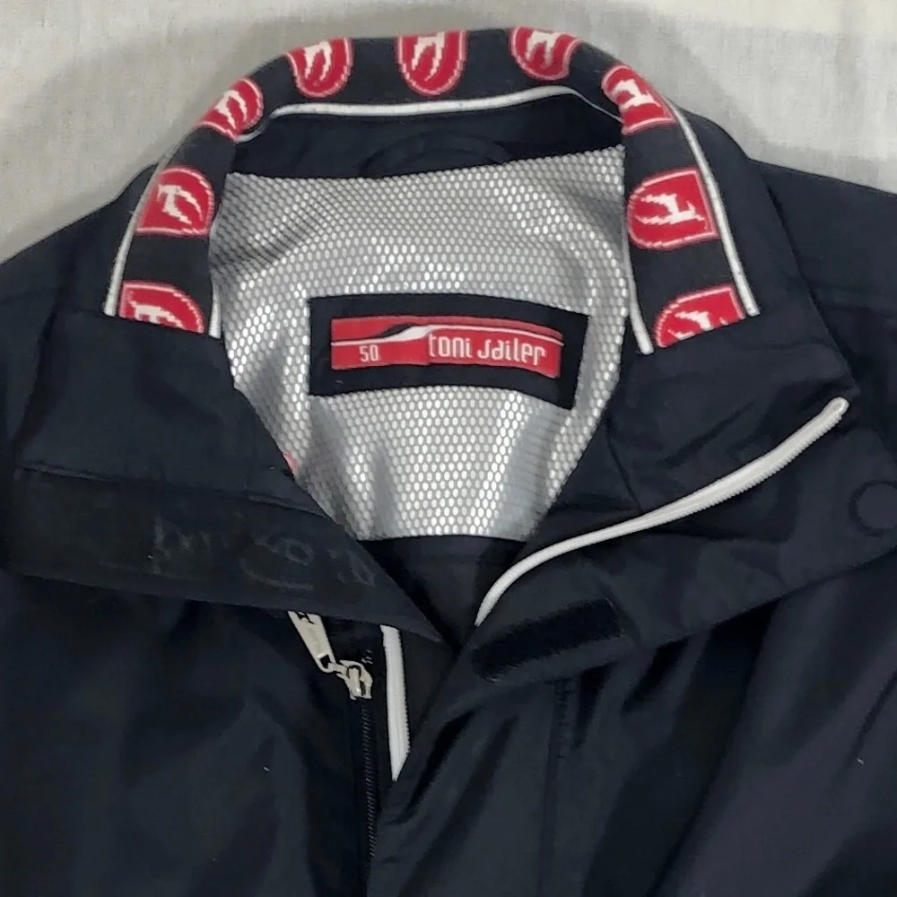 Toni Sailer ski jacket zipper front black mens MEDIUM black white red